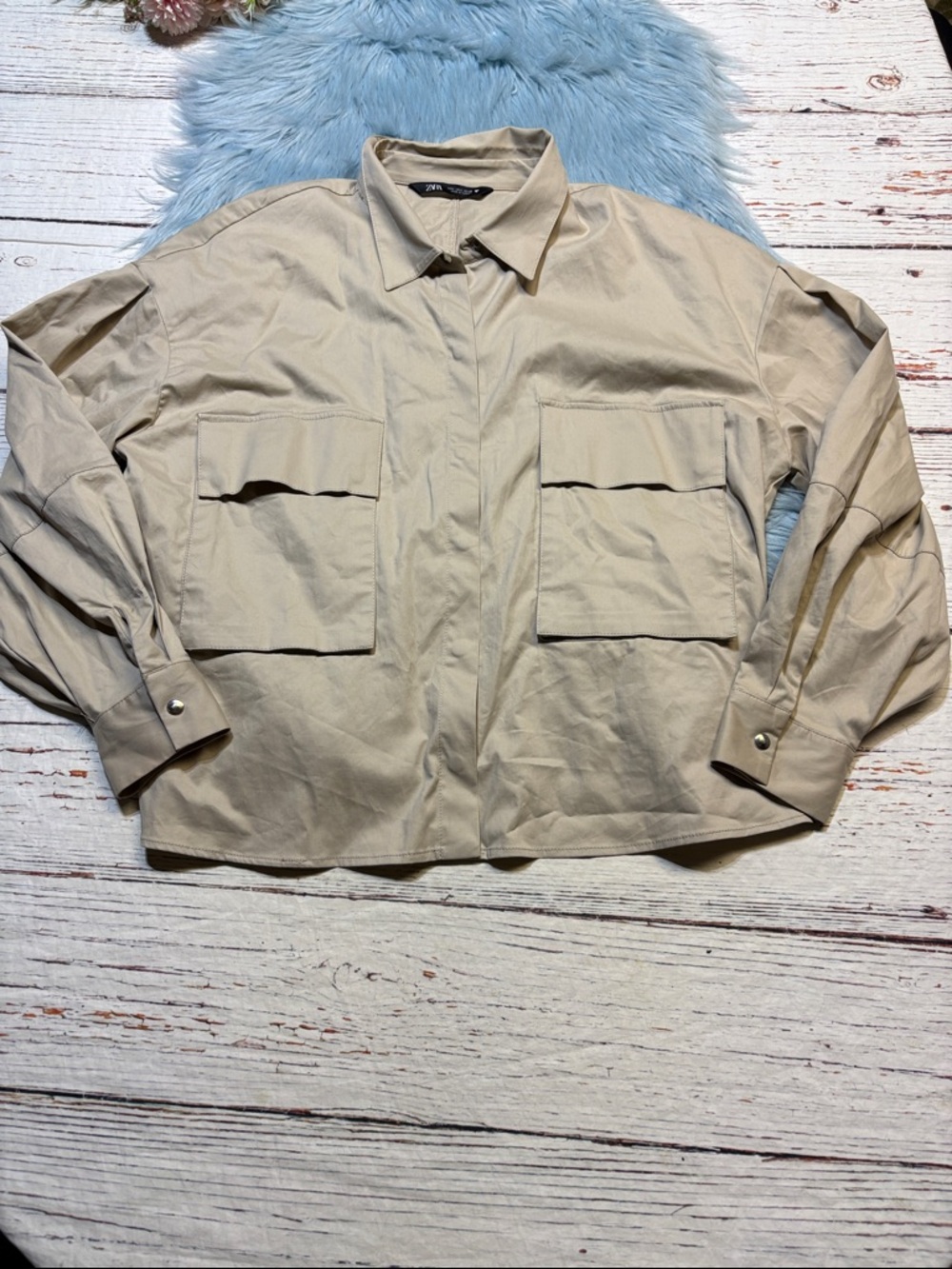 Zara Beige Utility Crop Jacket sz L